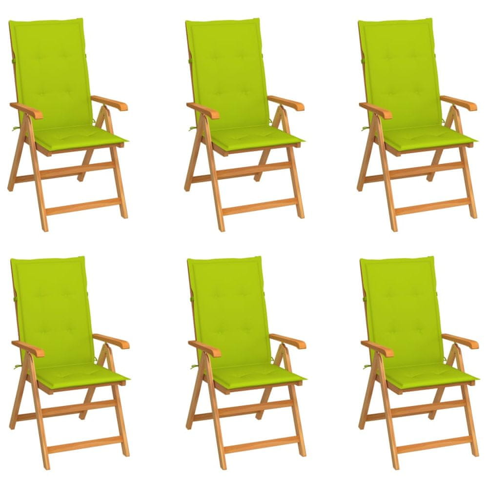 Vidaxl Záhradné stoličky 6 ks s jasnozelenými podložkami tíkový masív